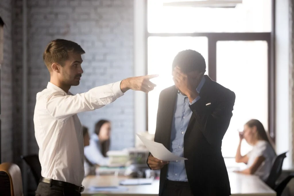An employer yelling at his employee in front of others. If you feel you are being treated unlawfully in the workplace, our experienced employment lawyers in Kansas City, MO can help bring you the justice you deserve.