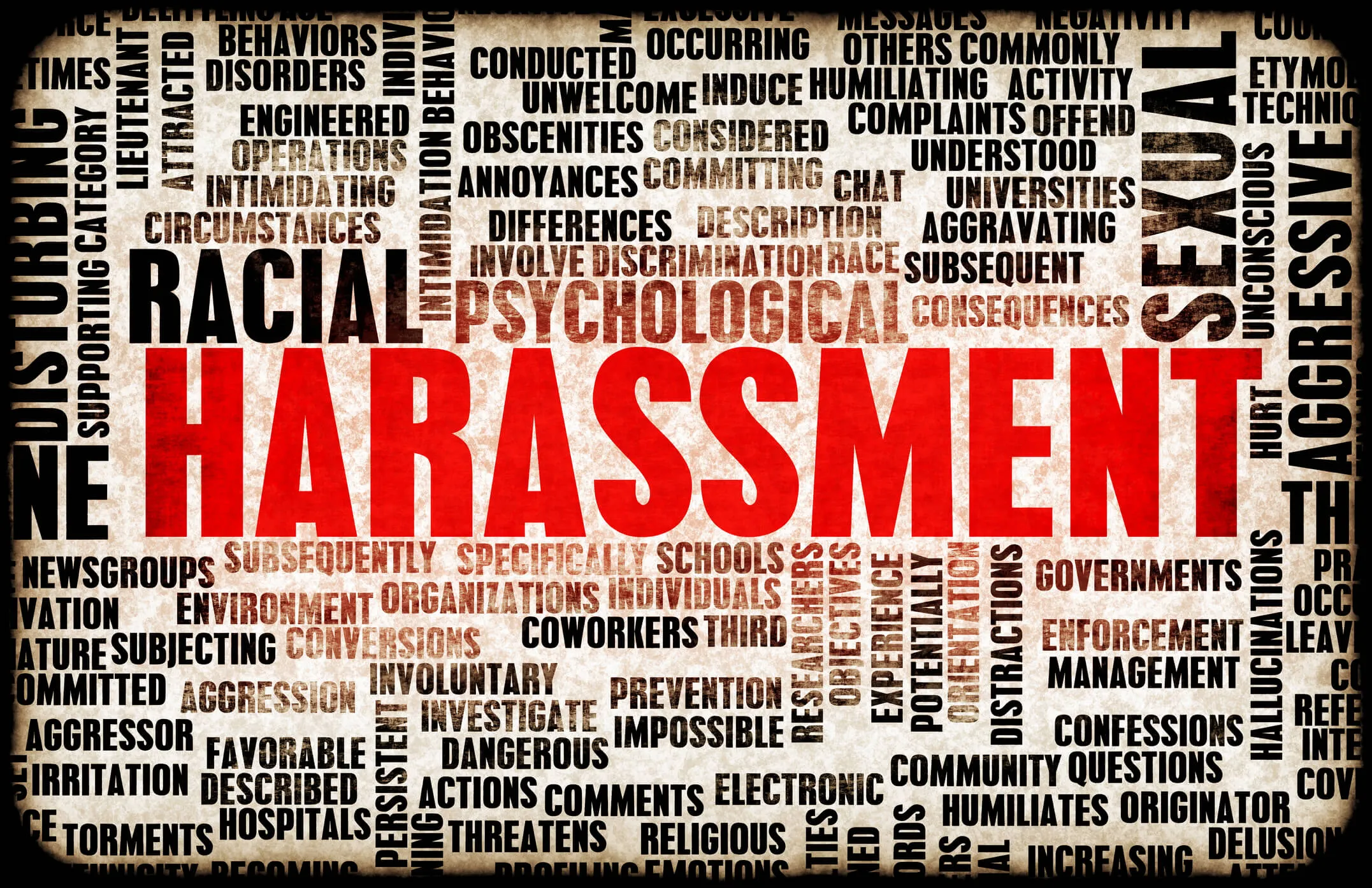 A word cloud for racial harassment.